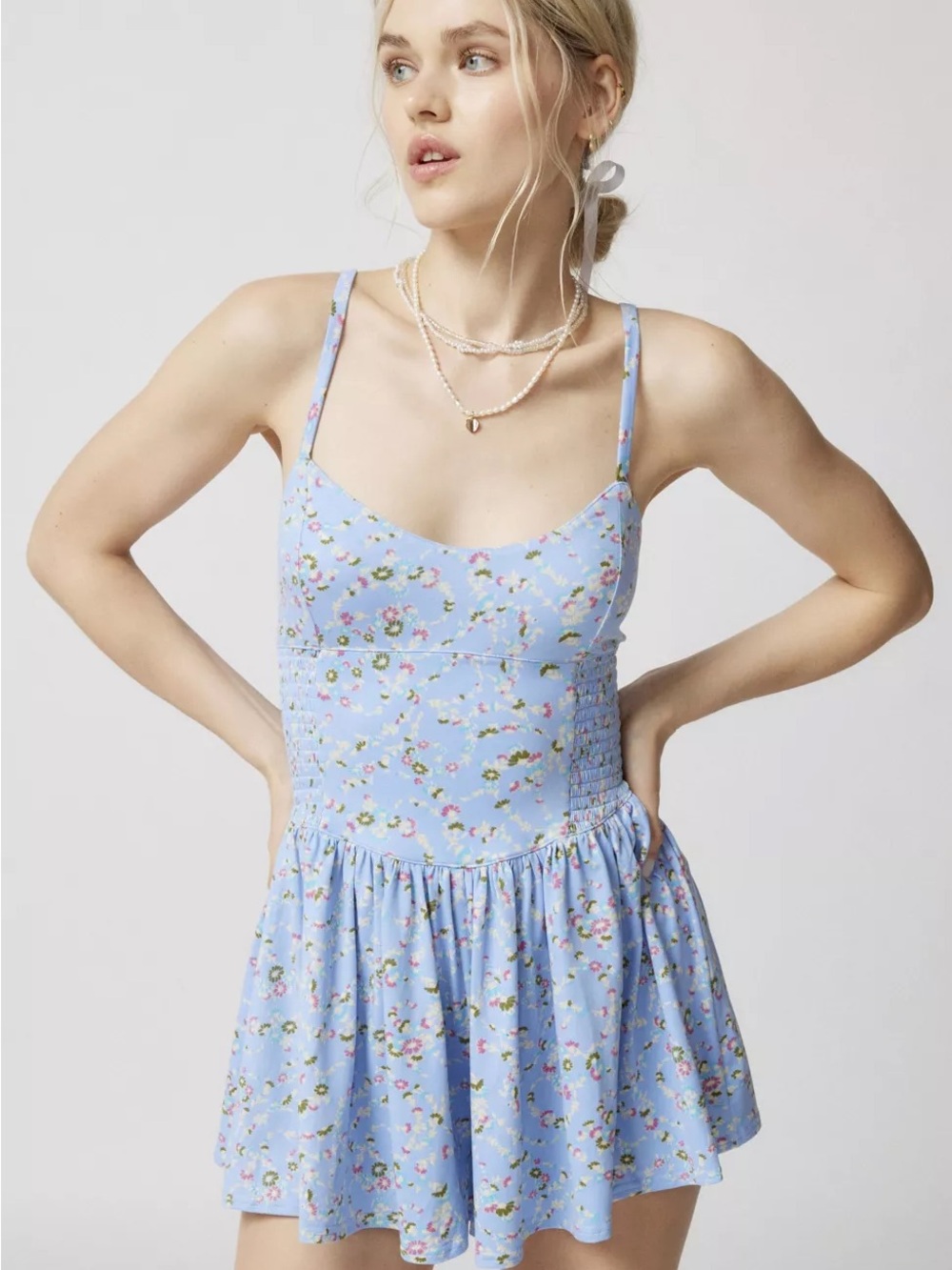 Urban Outfitters Blue Floral Romper Mini Dress Size Medium